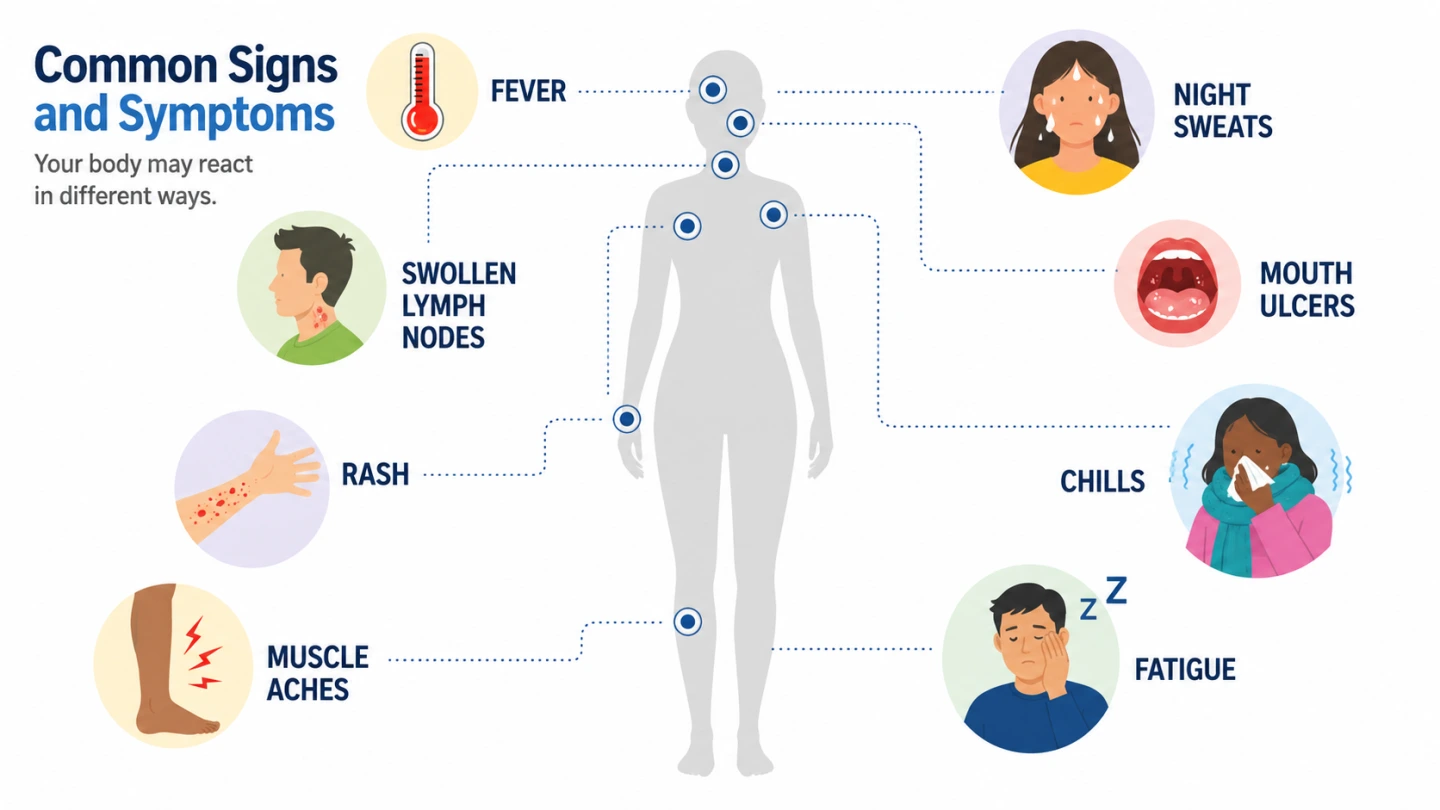 Symptoms that can occur during acute HIV infection
