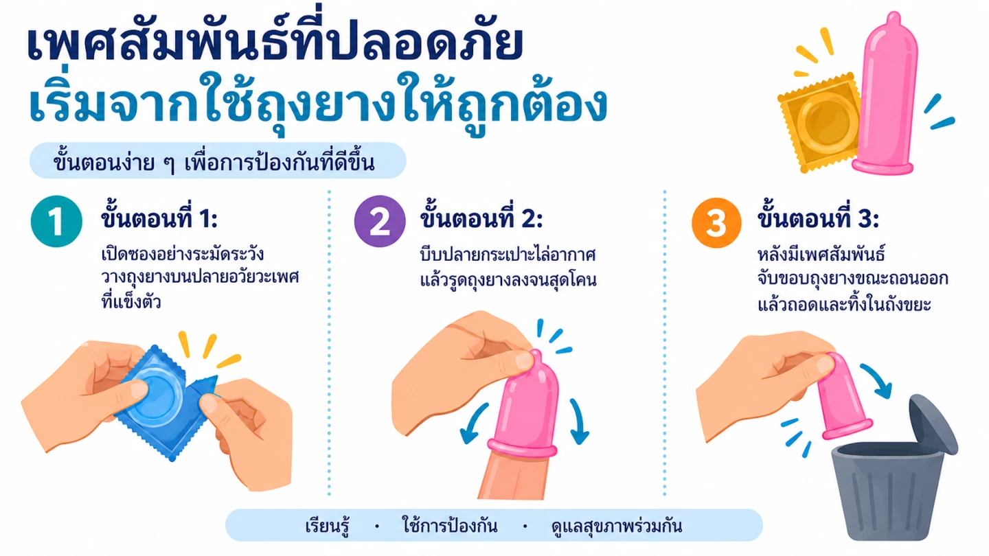 ใช้ถุงยางแบบสวมให้ถูกตั้งแต่ต้นจนจบ