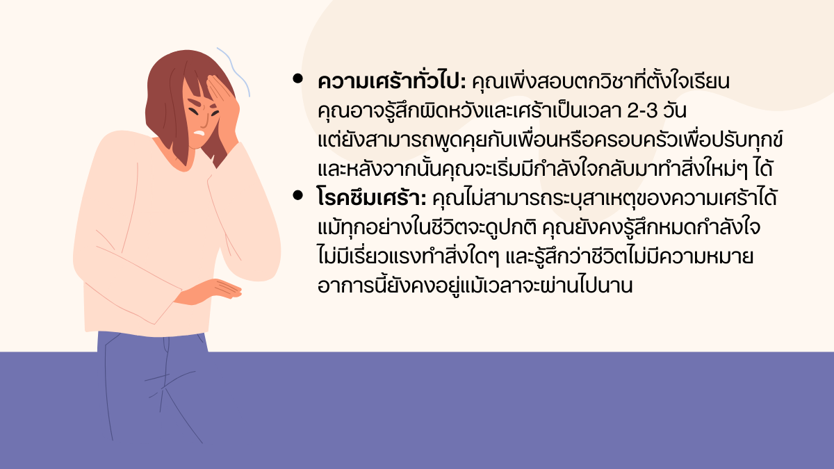 ตัวอย่างเปรียบเทียบในสถานการณ์จริงระหว่างความเศร้าทั่วไปกับ โรคซึมเศร้า